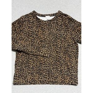 J.Crew‎ Womens Leopard Print Cotton French Terry Sweatshirt Brown AD242 Size L